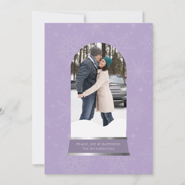 Snö Globe Snowflake Photo Flat Helgdag Card Julkort (Framsida)