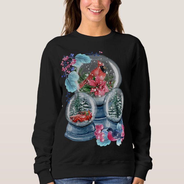 Snö Globe Winter Snö Red Cardinal Bird Snowglobe T Shirt (Framsida)