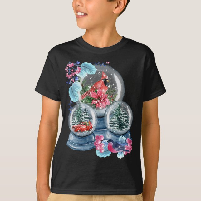 Snö Globe Winter Snö Red Cardinal Bird Snowglobe T Shirt (Framsida)