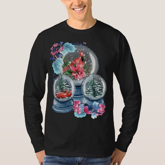 Snö Globe Winter Snö Red Cardinal Bird Snowglobe T Shirt (Framsida)