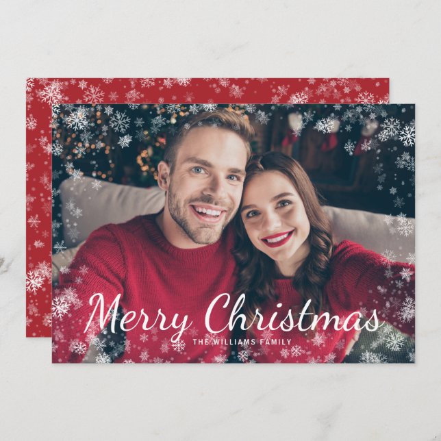 Snö God jul fotokort för Helgdag (Fram/baksida)