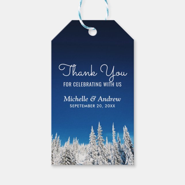 Snö Gräs Träd Winter Wedding Tack Presentetikett (Framsidan)