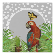 Snö Halo Parrot och Butterfly Faux-Kanvastrycket