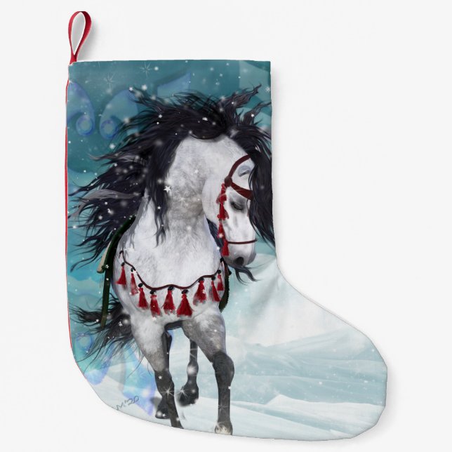 Snö Horse Blå julklapp Liten Julstrumpa (Framsidan)