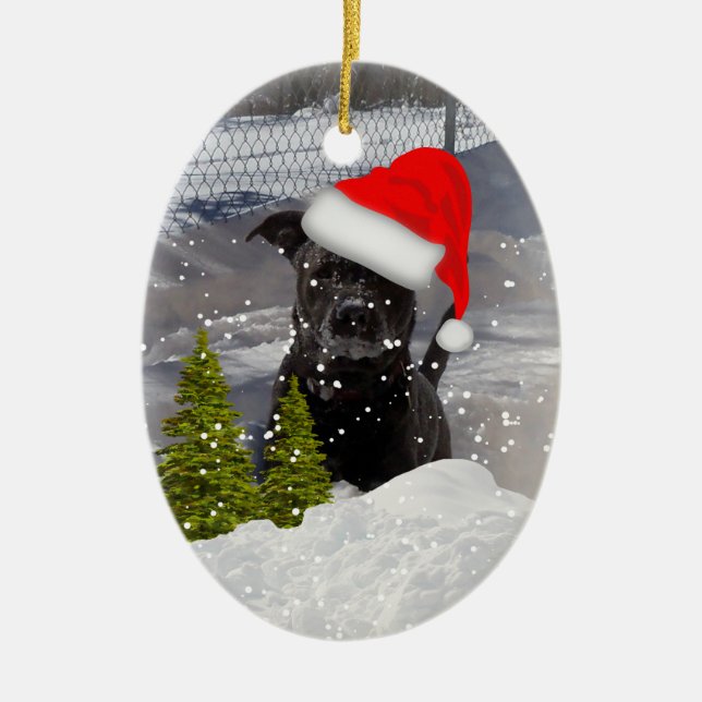 Snö Hund Dashin i Snö-mallen Julgransprydnad Keramik (Framsidan)