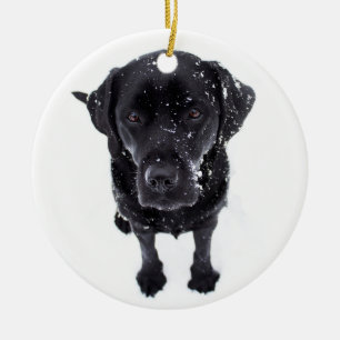 Snö Hund - Labour Puppy - Black Labrador Julgransprydnad Keramik
