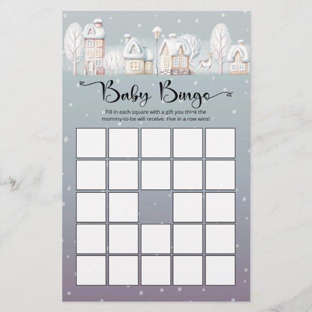 Snö husbabydusch baby bingo-spel (Framsida)