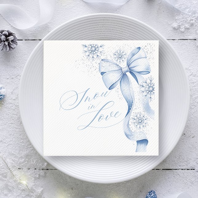 Snö i Kärlek Blue Bow Winter Möhippa Napkins Pappersservett (Skapare uppladdad)