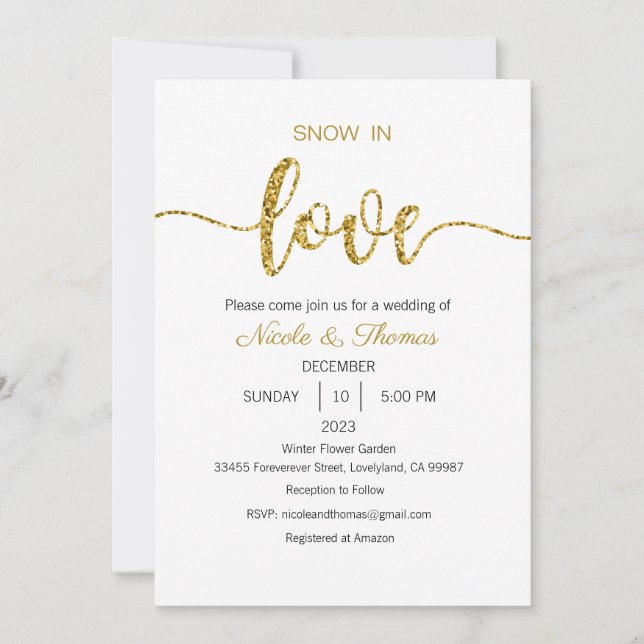 Snö i Kärlek bröllopsinbjudan, vinterbröllop Inbjudningar (Framsida)