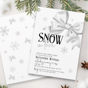 Snö i Kärlek Cute Bow Snowflake Winter Baby Shower Inbjudningar