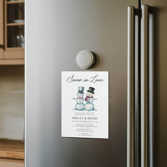 Snö i Kärlek Funny Winter Par Möhippa Magnetisk Inbjudningskort (wedding magnet bridal couple shower invitation snow in love mr mrs snowman funny cute)