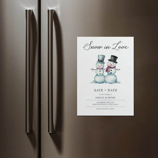 Snö i Kärlek Ljusare Winter Wedening Spara datum Magnetisk Inbjudningskort (winter wedding magnet save the date snow in love mr mrs snowman funny cute watercolor)