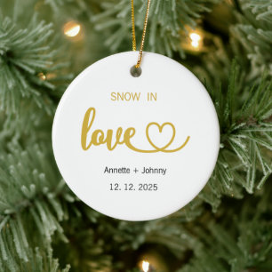 Snö i Kärlek Ornament, jul Bröllop, Engagerat Julgransprydnad Keramik
