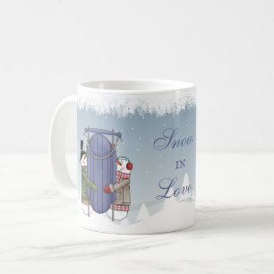 Snö i Kärlek - Snögubbe par som ska lämna Mugg