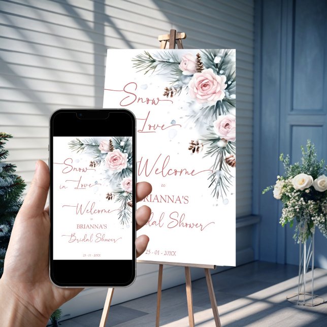 Snö i kärlek vinter bröllopsdusch välkomstskylt poster (Snow in love winter bridal shower personalized welcome sign poster template instant download)
