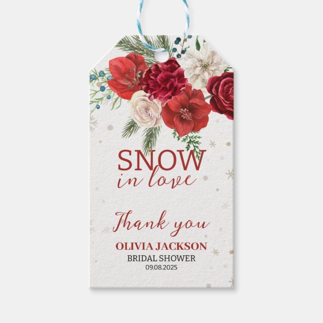 Snö i kärlek Vinter Rustik Snöflinga Bröllopsdusch Presentetikett (Framsidan)