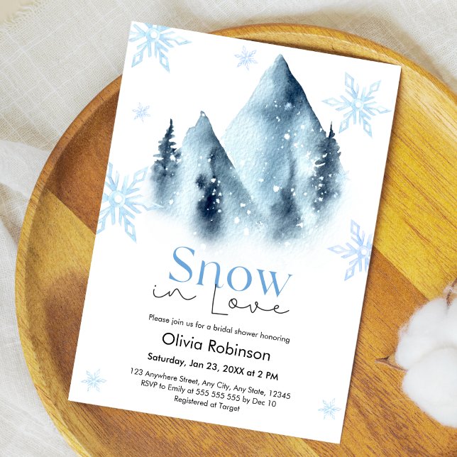 Snö i kärlek Vinter Snöflingor Bröllopsdusch  Inbjudningar (Snowy Mountains Snow in Love Winter Snowflakes Bridal Shower Invitation )