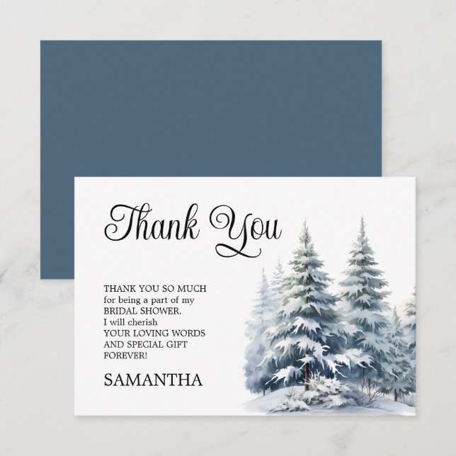 Snö i kärlek vinter tallskog Bröllopsdusch Tack Kort (Fram/baksida)