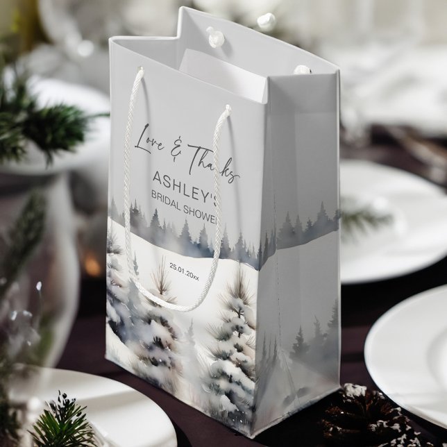 Snö i kärlek-vintern gräs-möhippa för skog (Snow in love winter pine forest bridal shower favor small gift bag winter bridal shower gift bag)
