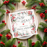 Snö i Kärlek Winter-Blommigten Botaniska Möhippan Pappersservett<br><div class="desc">Den botaniska Möhippan Napkins i Kärlek Winter-Blommigten är en fängslande blandning av vinterns elegans och romantiska charm, perfekt för att fira kärlek mitt i snösäsongens förtjusande ambians. Kärnan i denna design ljuger en fantastisk vattenfärgbild av känsliga frostvävningar som är sammanflätade med vibrerande röda bär. Blommigten visar prov på renhet och...</div>