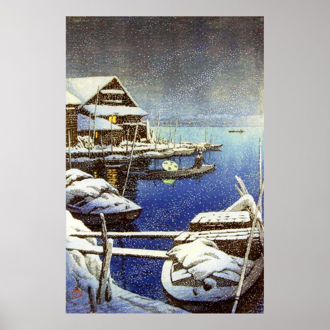 Snö i Mukojima Kawase Hasui 1931 Poster (Framsidan)