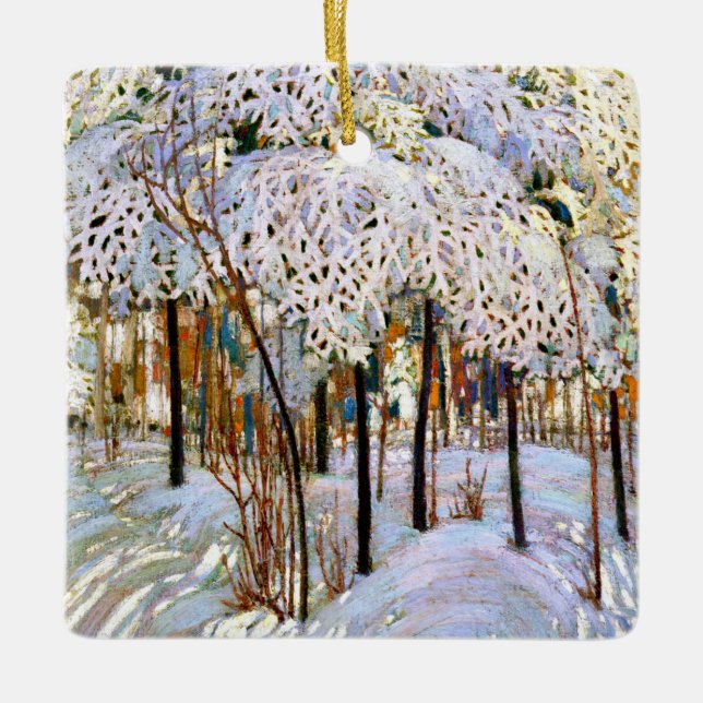 Snö i oktober, finkonst, julgransprydnad keramik (Framsida)