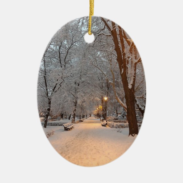 Snö i Park Sibiu Julgransprydnad Keramik (Framsidan)