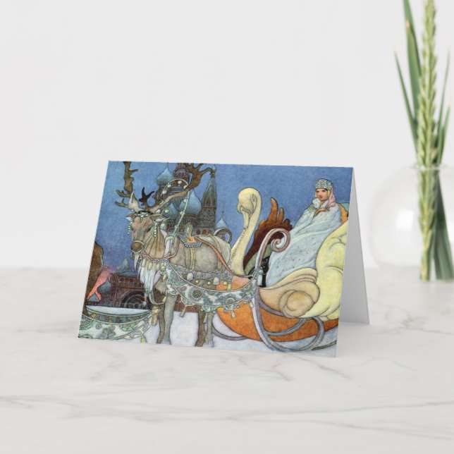 Snö Ice Queen Russian Princess Reindeer Kort (Framsida)