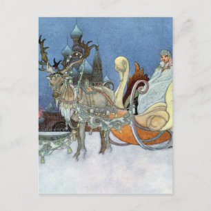Snö Ice Queen Russian Princess Reindeer Vykort