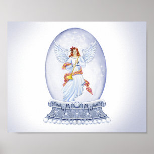 Snö-jordklotet med ängelillustration poster