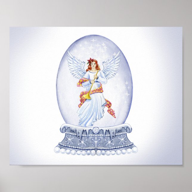 Snö-jordklotet med ängelillustration poster (Framsidan)