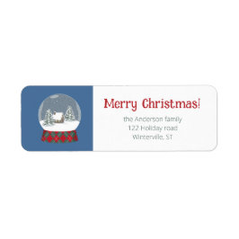 Snö-jordklotet med litet hus - returadress etikett