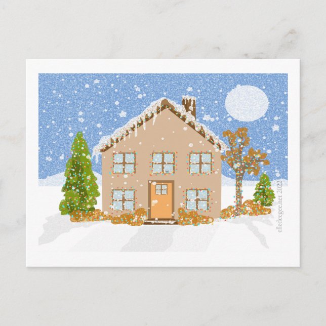 Snö jul - hem helg vykort (Framsida)