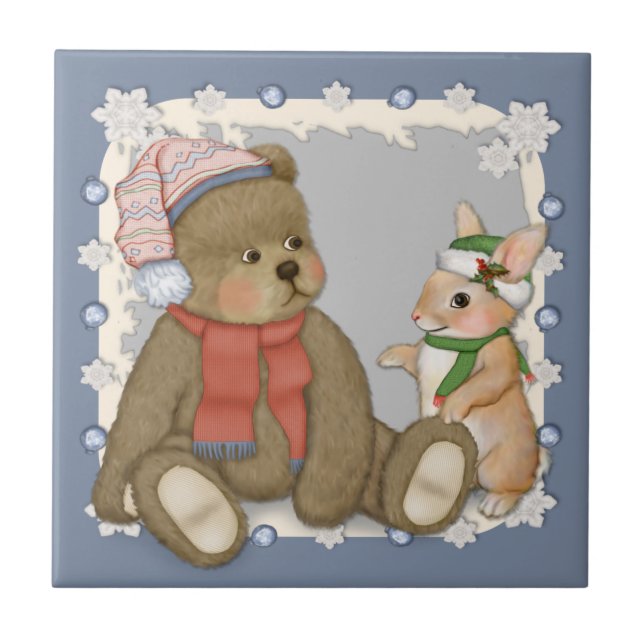 Snö jul Teddy och Bunny Kakelplatta (Framsidan)