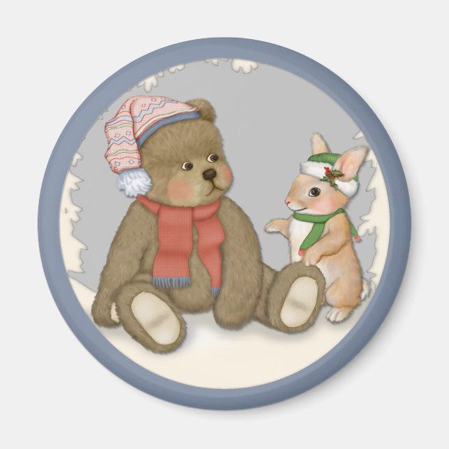 Snö jul Teddy och Bunny Magnet (Framsidan)