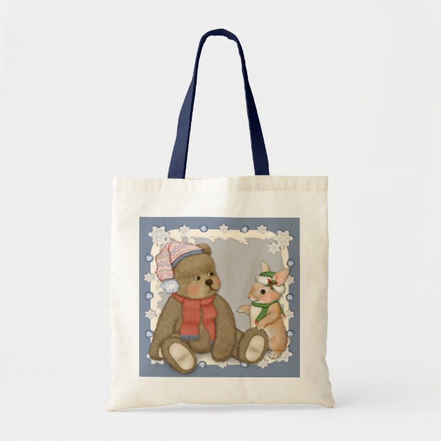 Snö jul Teddy och Bunny Tygkasse (Framsidan)