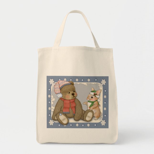 Snö jul Teddy och Bunny Tygkasse (Framsidan)