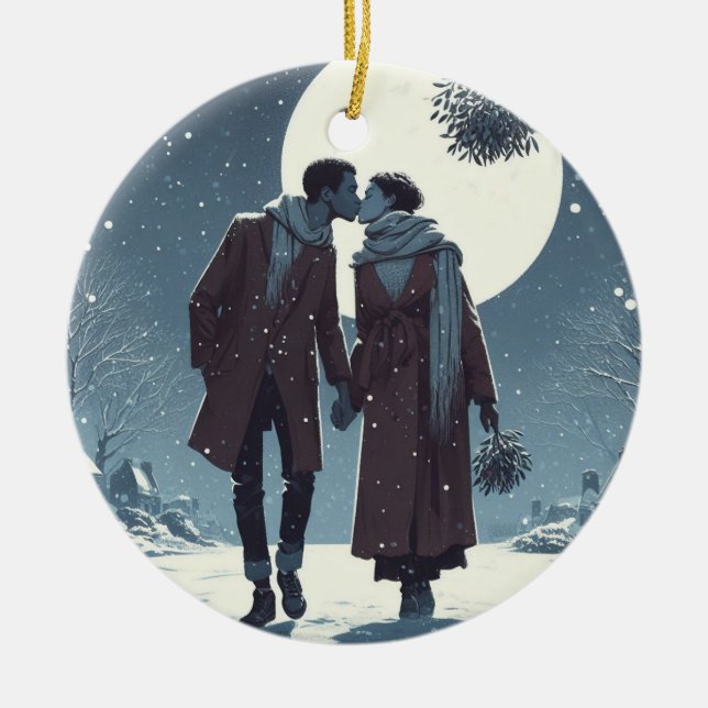 Snö Kiss par jul Julgransprydnad Keramik (Framsidan)