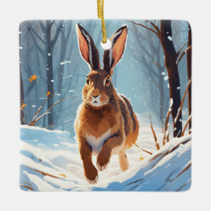 Snö-Kissed: Hare Springa Julgransprydnad Keramik