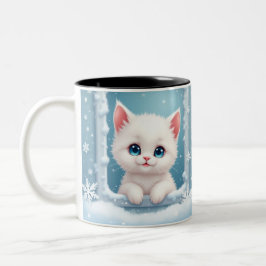Snö kitten mugg, Wintry inspirerade mugg, Kat-älsk Två-Tonad Mugg