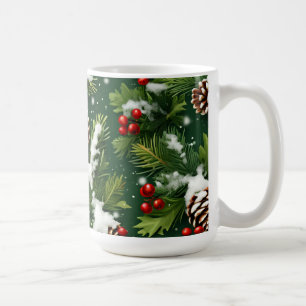 snö-krassade pinekonomier och holly festive kopp