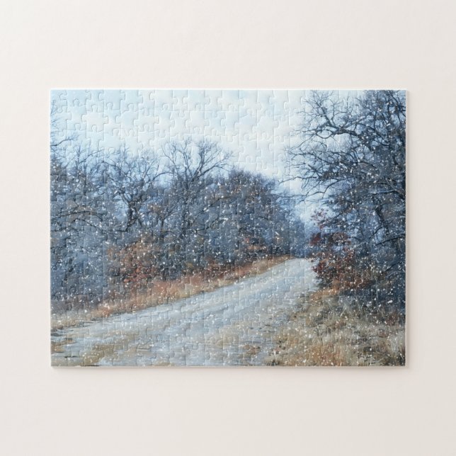 Snö Land Road Winter Art Puzzle Pussel (Horisontell)