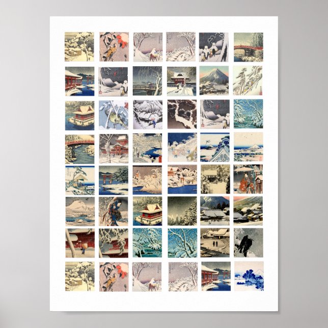snö landskap japanska träblock konstmålningar poster (Framsidan)