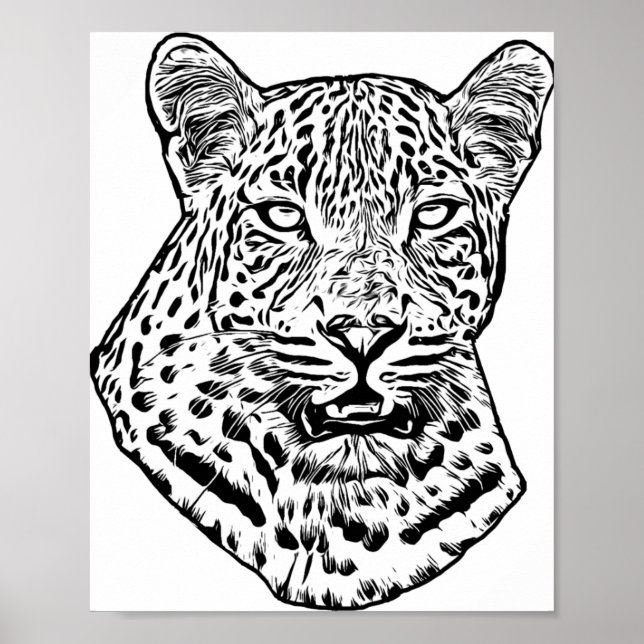 Snö Leopard Abstrakt Ursprunglig djungelkonst Poster (Framsidan)