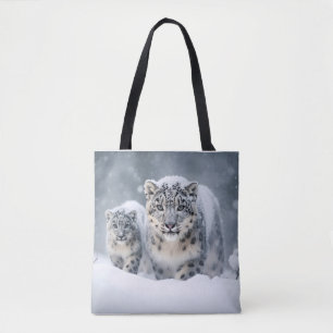 Snö Leopard Animal Family Wandering Tygkasse