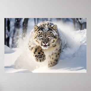 Snö Leopard Animal Natature Majestic Vild Poster
