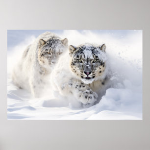 Snö Leopard Animal Natature Majestic Vild Poster