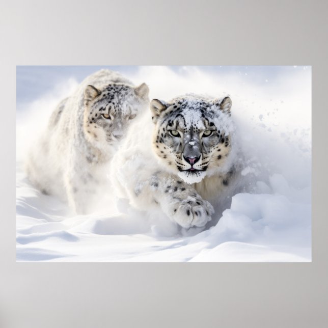 Snö Leopard Animal Natature Majestic Vild Poster (Framsidan)