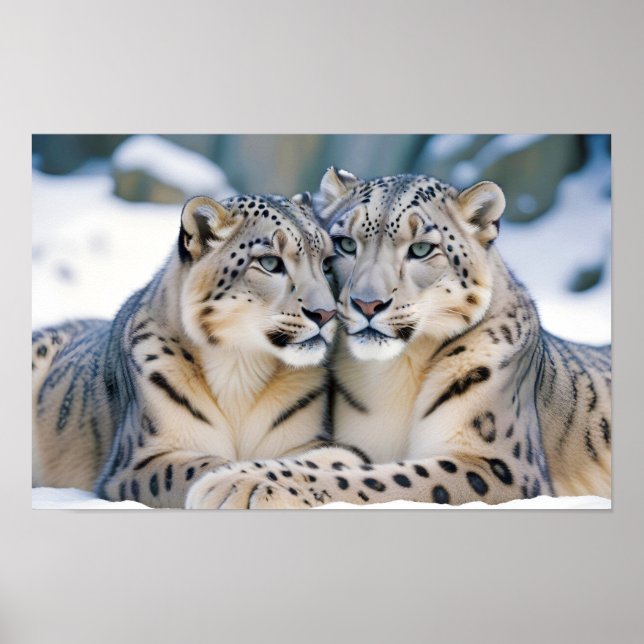 Snö Leopard Animal Natature Wildlife Affection Kär Poster (Framsidan)