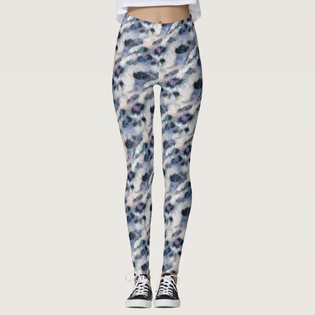 Snö Leopard Animal Print Skin Mönster Leggings (Framsida)